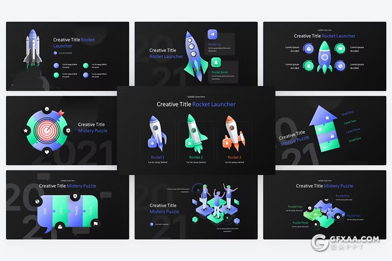30页3D卡通商务人物火箭圆形数据分析图信息图形图表keynote模板 - 顶尖PPT
