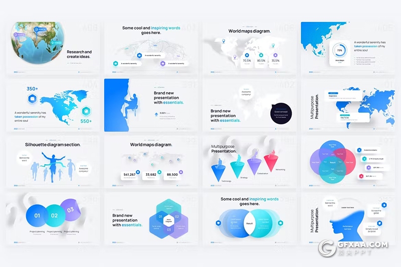 20页轮廓地图注释记号人物数据分析图形图表keynote模板 - 顶尖PPT