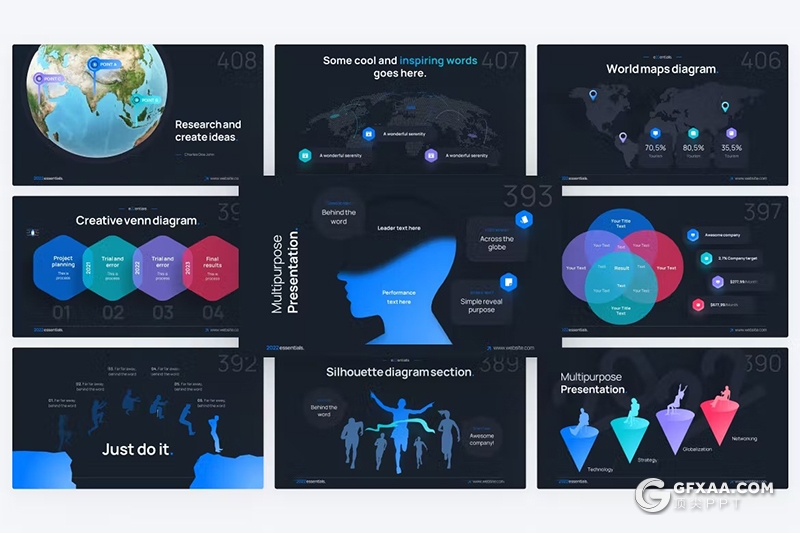 20页轮廓地图注释记号人物数据分析图形图表PPT模板 - 顶尖PPT