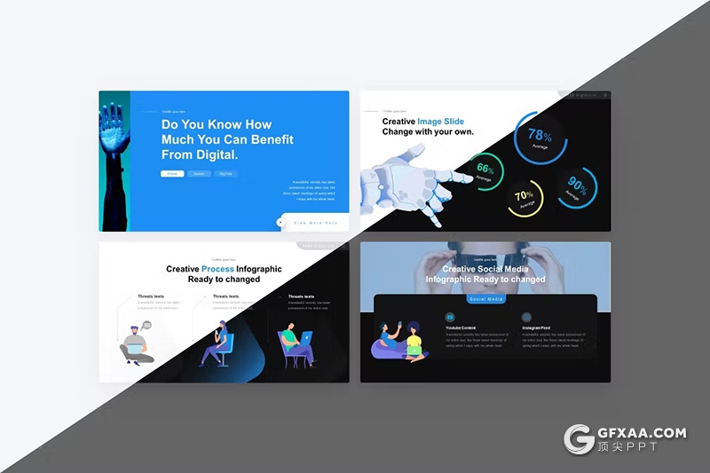 蓝色科技风虚拟世界VR项目介绍国外PPT模板 - 顶尖PPT