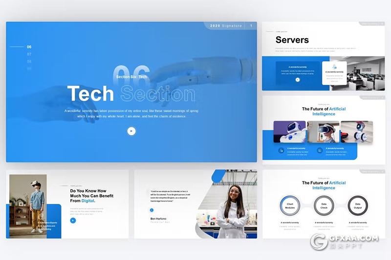 蓝色科技风虚拟世界VR项目介绍国外PPT模板 - 顶尖PPT