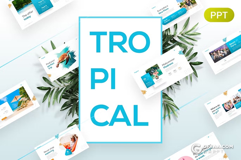55页时尚精美旅游度假国外风景介绍主题热带旅游演示PPT模板11种配色 - 顶尖PPT