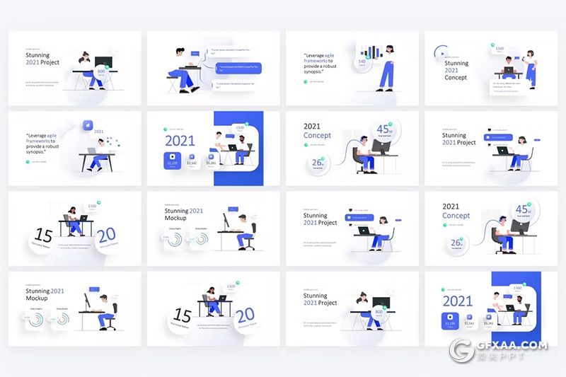 卡通人物商务矢量图信息图形注释Keynote模板 - 顶尖PPT