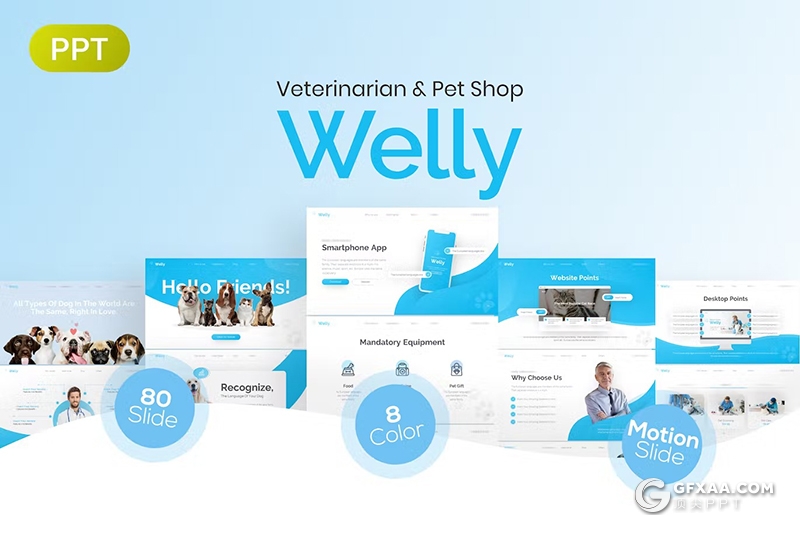 80页宠物护理动物主题宠物医院宣传通用PPT模板8种配色 - 顶尖PPT