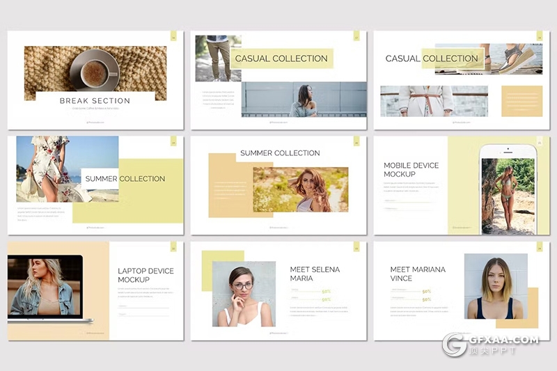 30页文艺风格模特摄影展示服装展示国外KeyNote模板 - 顶尖PPT
