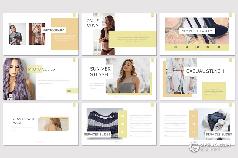 30页文艺风格模特摄影展示服装展示国外KeyNote模板 - 顶尖PPT