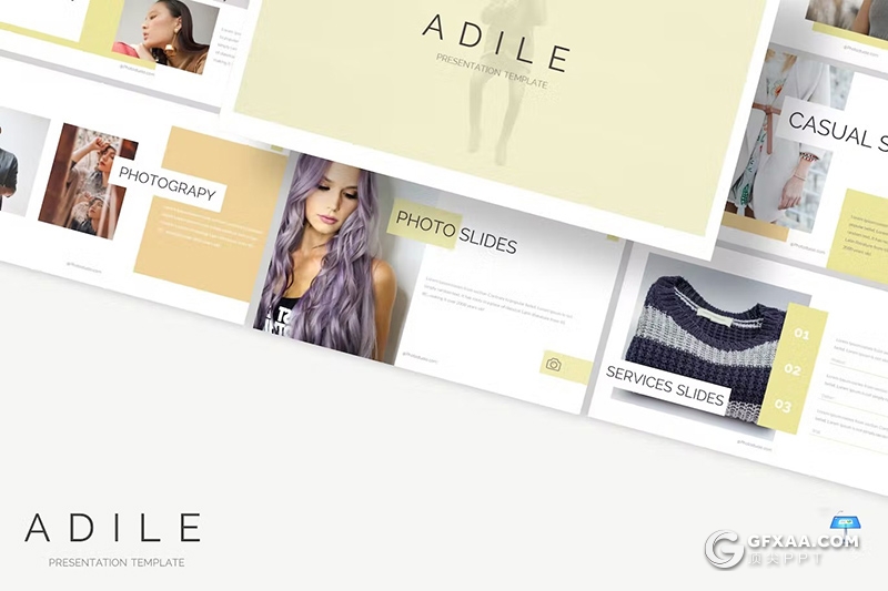 30页文艺风格模特摄影展示服装展示国外KeyNote模板 - 顶尖PPT