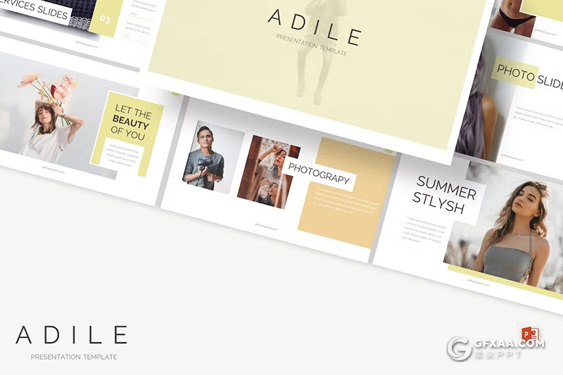 30页文艺风格模特摄影展示服装展示国外PPT模板 - 顶尖PPT