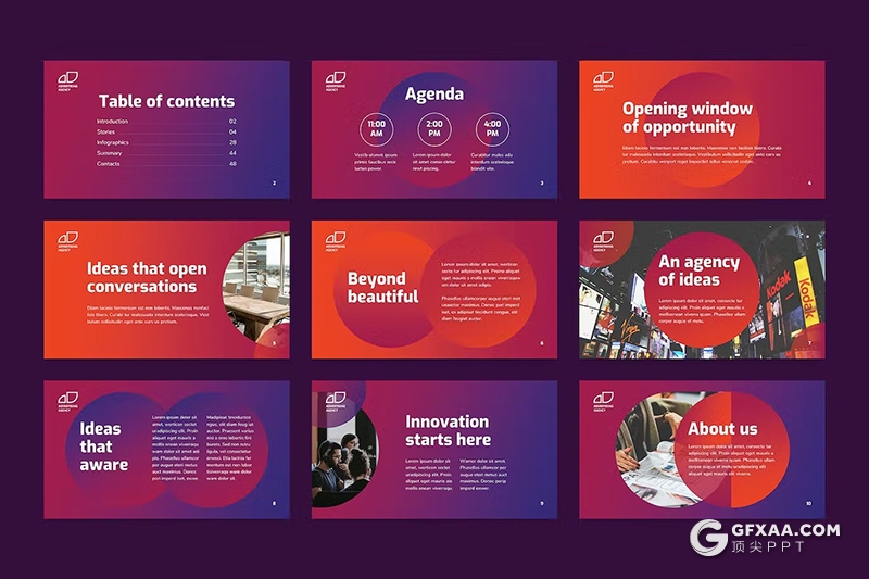 51页渐变色大气商务团队介绍品牌宣传商业计划通用国外PPT模板 - 顶尖PPT