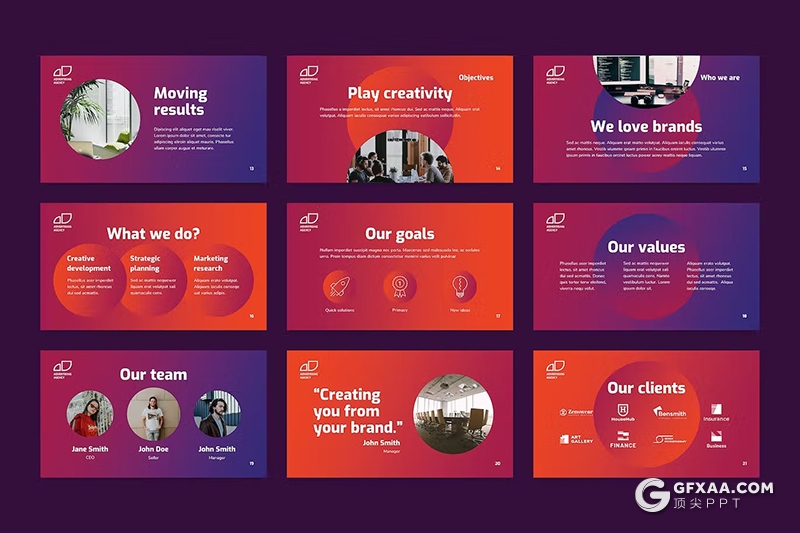 51页渐变色大气商务团队介绍品牌宣传商业计划通用国外PPT模板 - 顶尖PPT