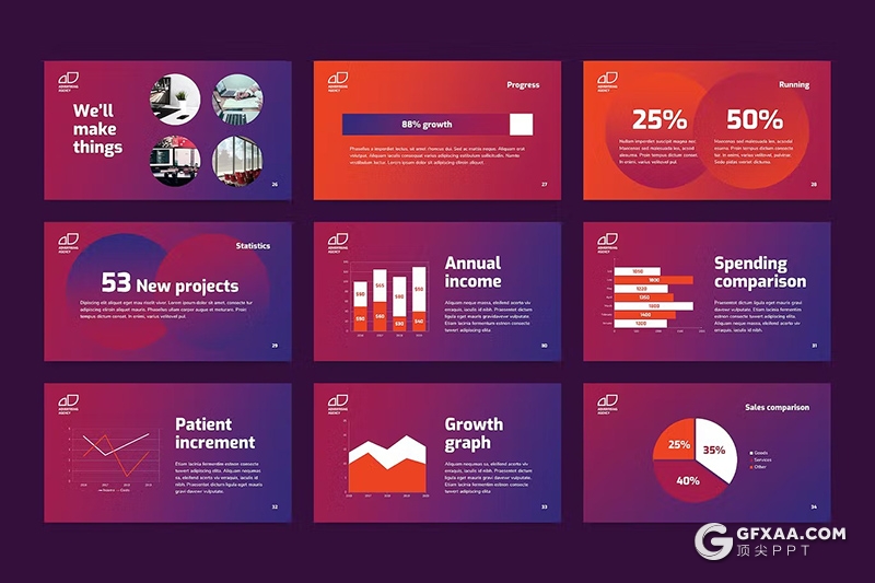 51页渐变色大气商务团队介绍品牌宣传商业计划通用国外PPT模板 - 顶尖PPT