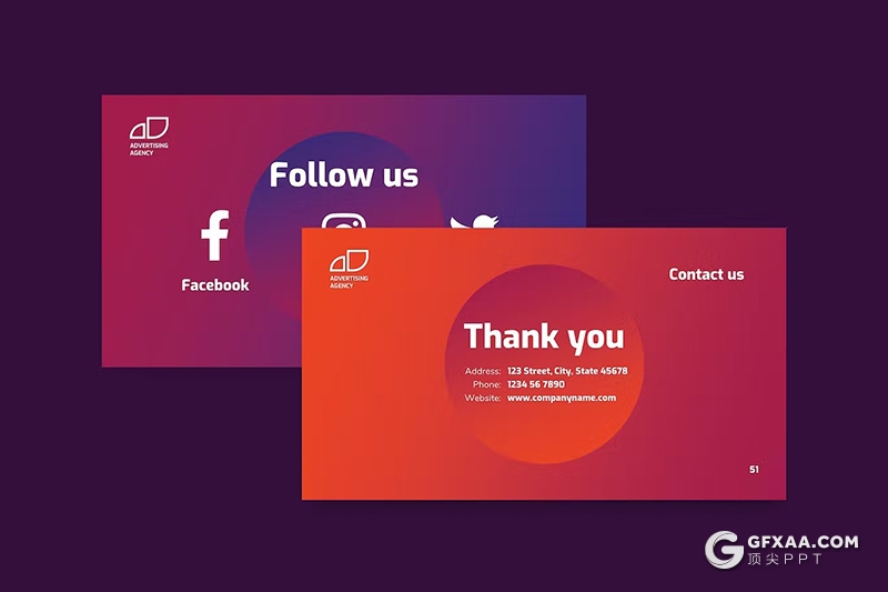 51页渐变色大气商务团队介绍品牌宣传商业计划通用国外PPT模板 - 顶尖PPT