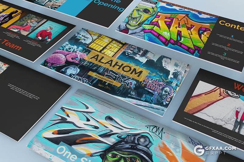 30页喷墨风漫画涂鸦摄影展示国外KeyNote模板 - 顶尖PPT