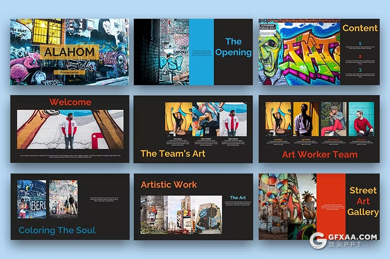 30页喷墨风漫画涂鸦摄影展示国外KeyNote模板 - 顶尖PPT