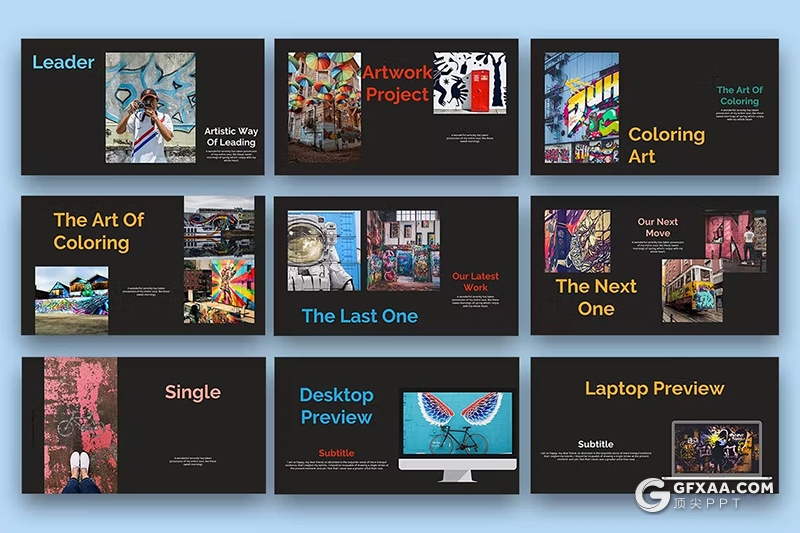 30页喷墨风漫画涂鸦摄影展示国外KeyNote模板 - 顶尖PPT