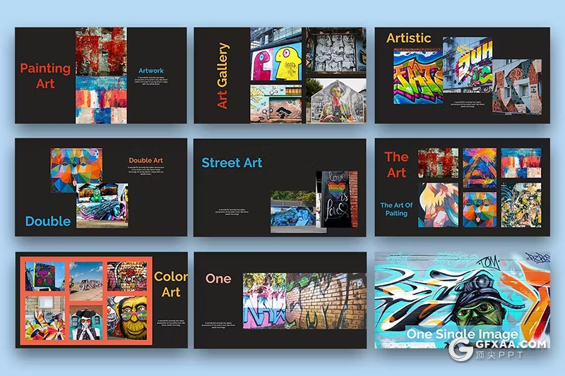 30页喷墨风漫画涂鸦摄影展示国外KeyNote模板 - 顶尖PPT