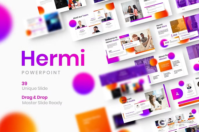 39页渐变紫色商业计划书商务合作团队介绍商务通用国外PPT模板 - 顶尖PPT