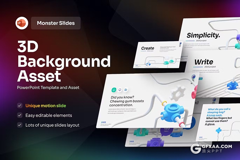 三维背景资产数据报告图形图表PPT模板 - 顶尖PPT