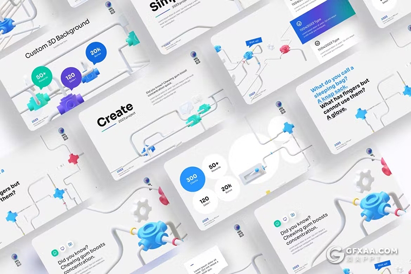 三维背景资产数据报告图形图表PPT模板 - 顶尖PPT