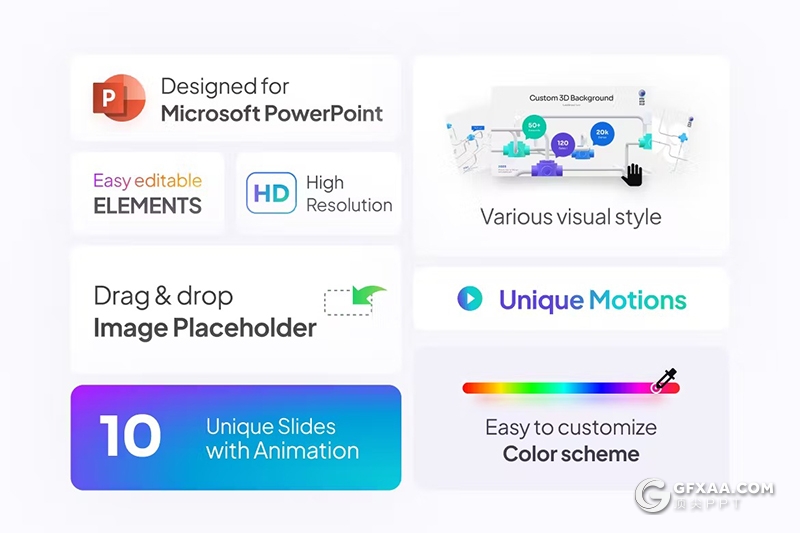 三维背景资产数据报告图形图表PPT模板 - 顶尖PPT