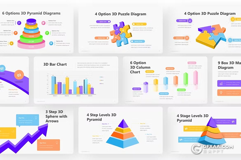 3D立体商务数据信息图形图表PPT模板 - 顶尖PPT