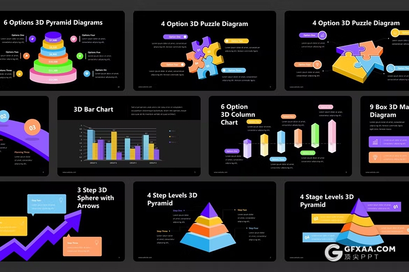 3D立体商务数据信息图形图表PPT模板 - 顶尖PPT
