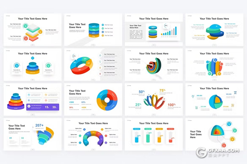 30页多色彩3D立体商务数据信息图形图表PPT模板 - 顶尖PPT