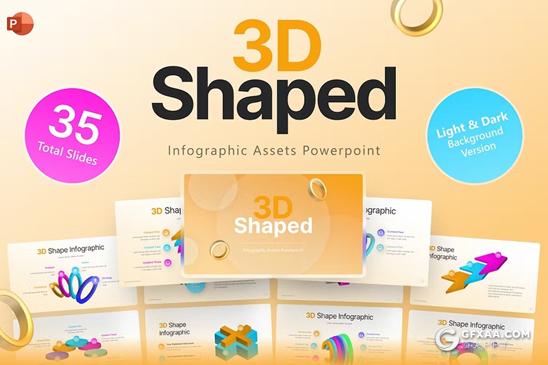 35页多色彩3D立体商务数据信息图形图表PPT模板 - 顶尖PPT