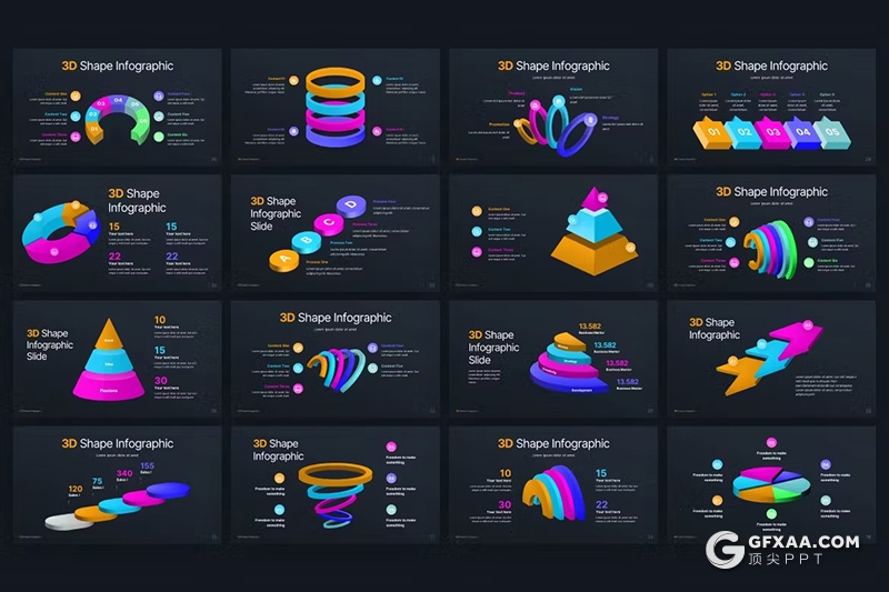 35页多色彩3D立体商务数据信息图形图表PPT模板 - 顶尖PPT