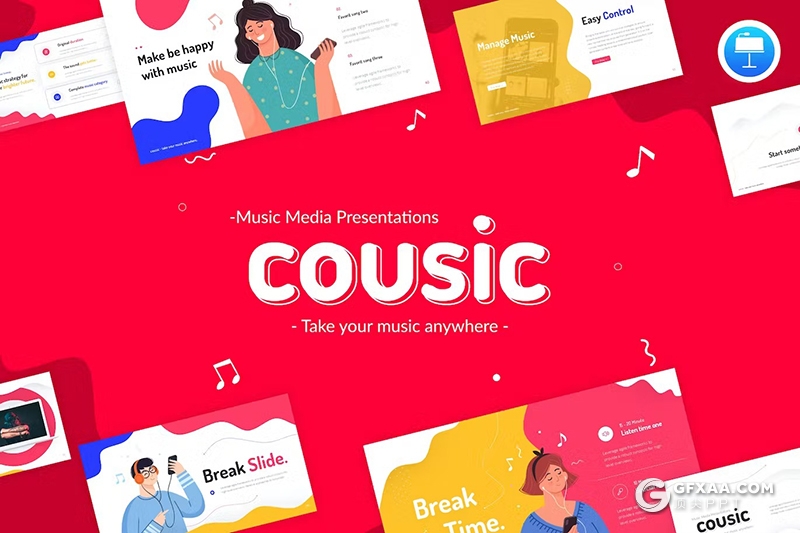 64页卡通风格音乐活动主题演讲keynote模板11种配色 - 顶尖PPT
