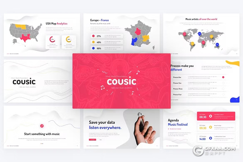 64页卡通风格音乐活动主题演讲keynote模板11种配色 - 顶尖PPT
