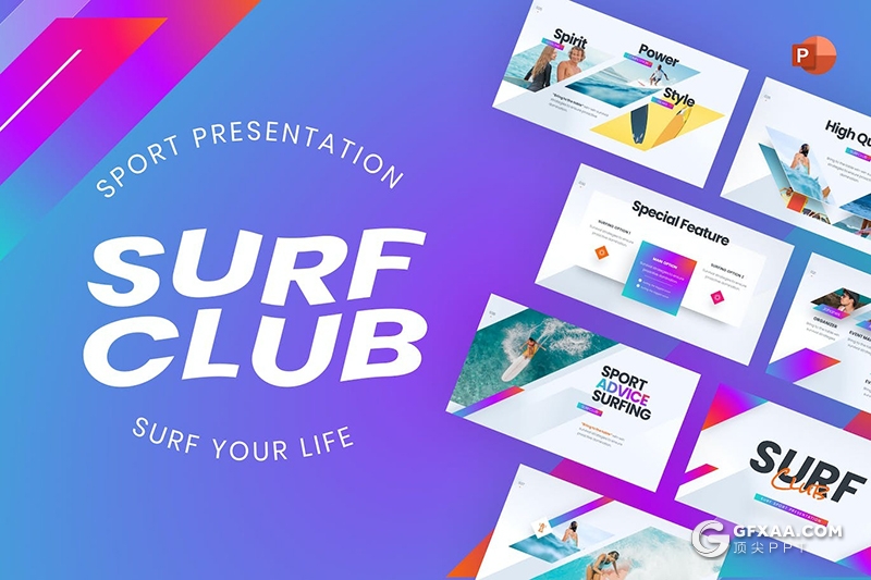 89页高端精美冲浪俱乐部户外旅游冲浪项目介绍通用PPT模板 - 顶尖PPT