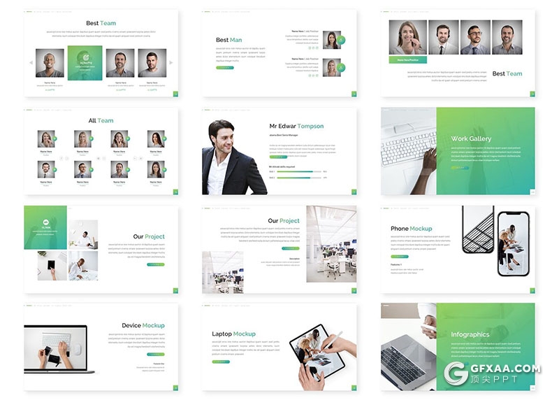 30页业务展示商业计划业务合作团队介绍商务通用国外PPT模板5种配色 - 顶尖PPT