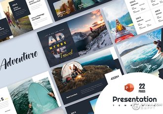 22页旅游度假冲浪冒险户外露营通用国外PPT模板 - 顶尖PPT