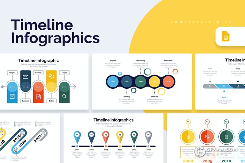 多色彩业务时间表图形图表PPT模板 - 顶尖PPT