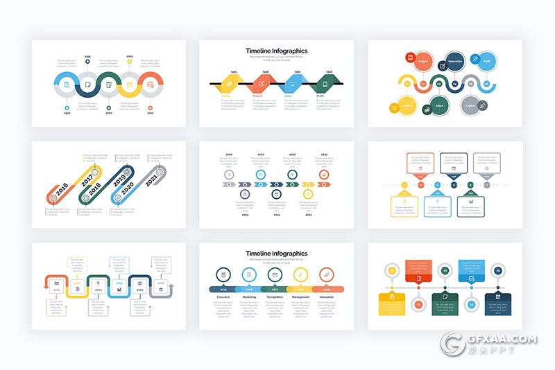 多色彩业务时间表图形图表PPT模板 - 顶尖PPT