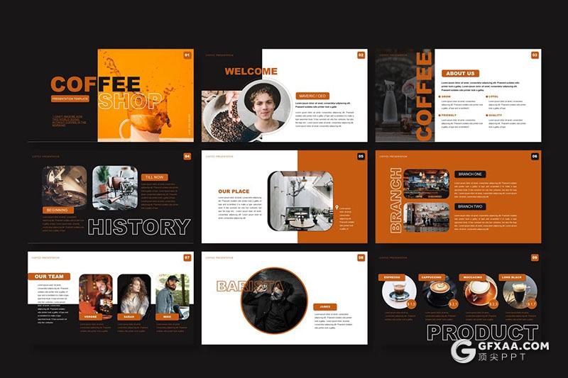 30页咖啡店铺宣传咖啡种类产量数据分析介绍国外PPT模板 - 顶尖PPT