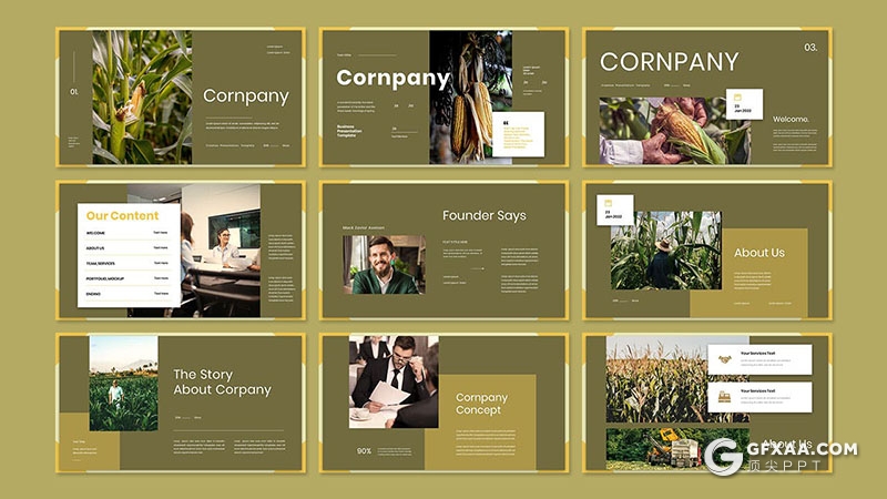 30页农场农作物种植展示玉米种植团队介绍通用国外PPT模板 - 顶尖PPT