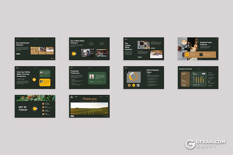 32页咖啡店产品种植展示企业产品介绍咖啡种植农场展示国外PPT模板 - 顶尖PPT