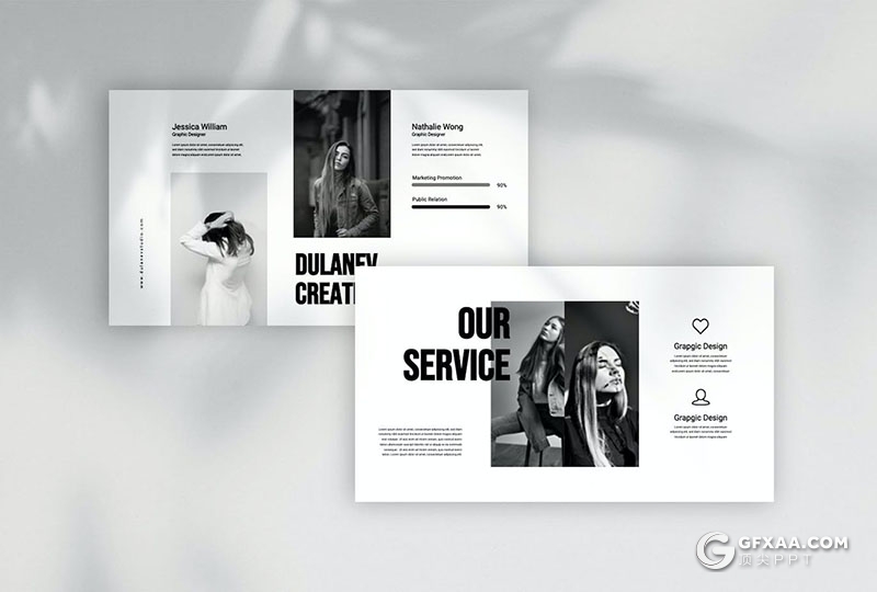 30页简约大气黑白杂质风摄影图片展示通用国外PPT模板 - 顶尖PPT