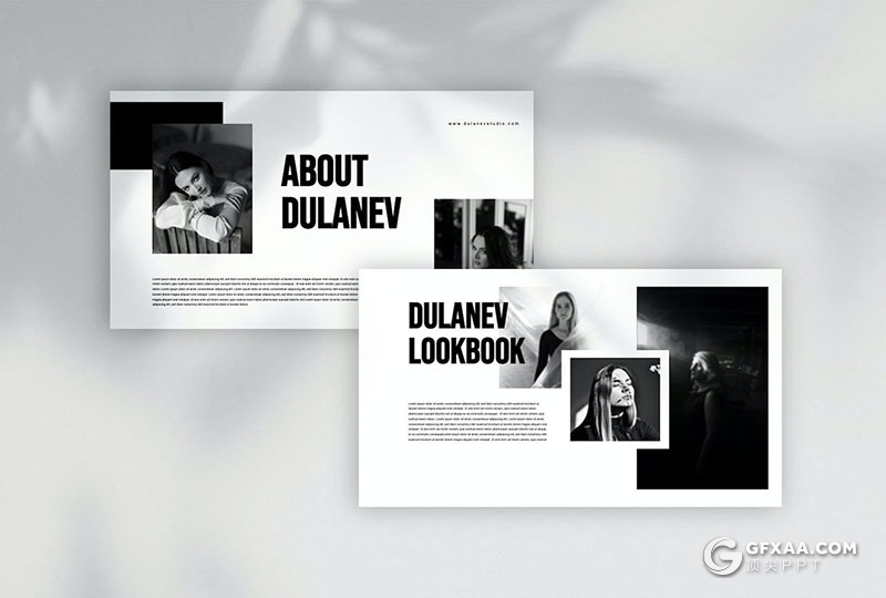 30页简约大气黑白杂质风摄影图片展示通用国外PPT模板 - 顶尖PPT
