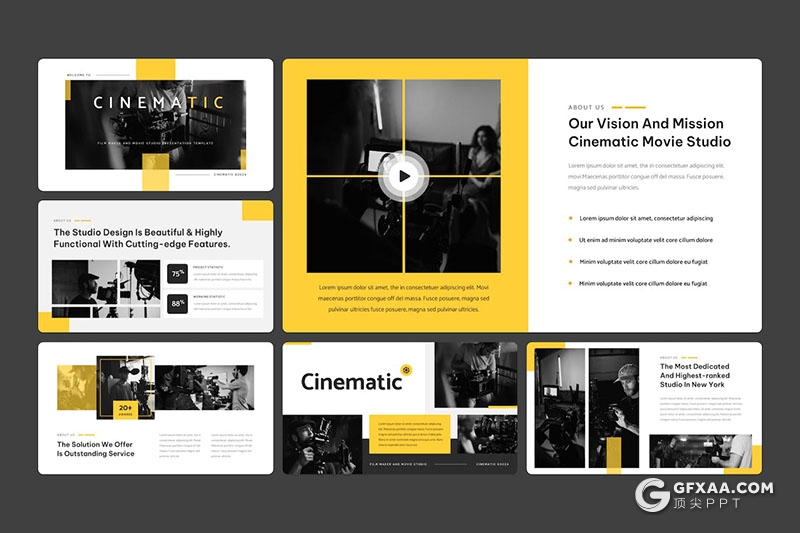 35页电影制作电影工作室宣传通用国外PPT模板 - 顶尖PPT