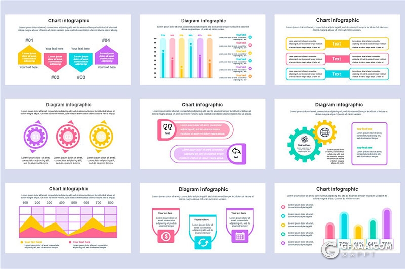45页多色彩财务数据分析信息图形图表PPT模板 - 顶尖PPT