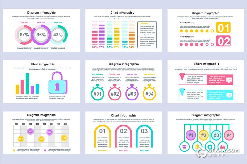 45页多色彩财务数据分析信息图形图表PPT模板 - 顶尖PPT