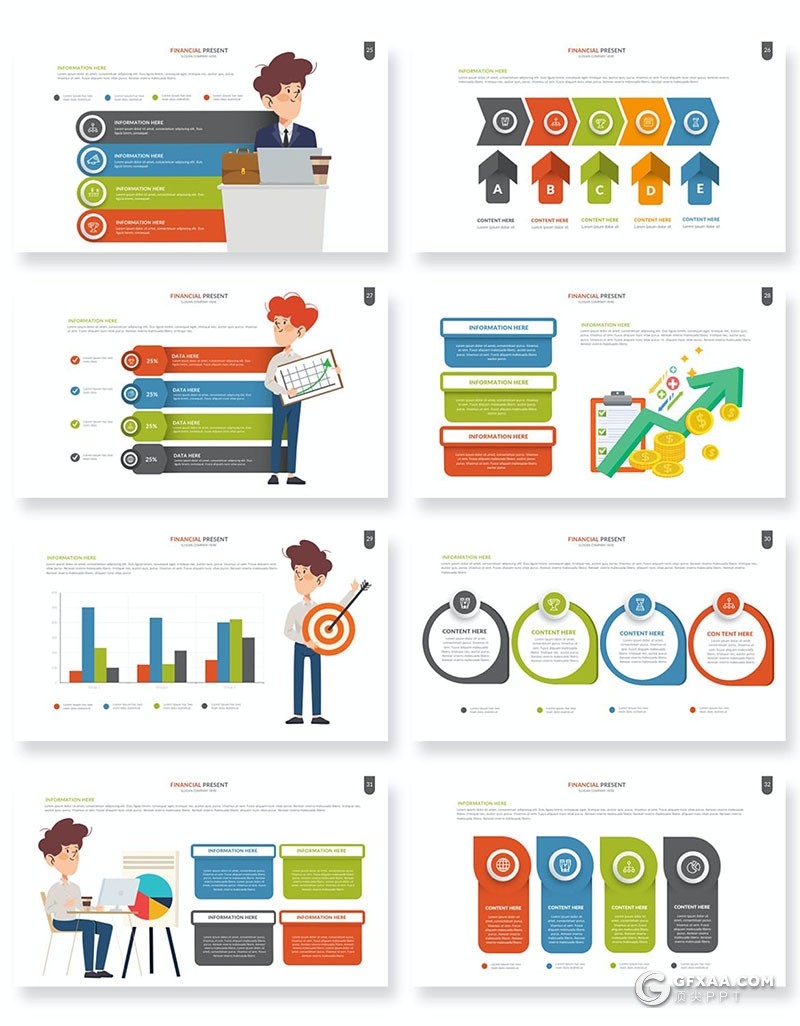 33页多色彩卡通人物商务金融财务分析行业图形图表PPT模板10种配色 - 顶尖PPT