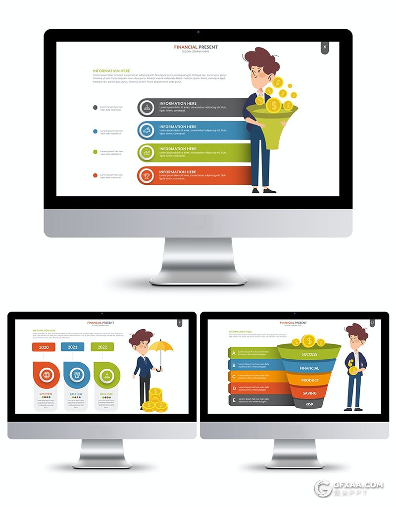 33页多色彩卡通人物商务金融财务分析行业图形图表PPT模板10种配色 - 顶尖PPT