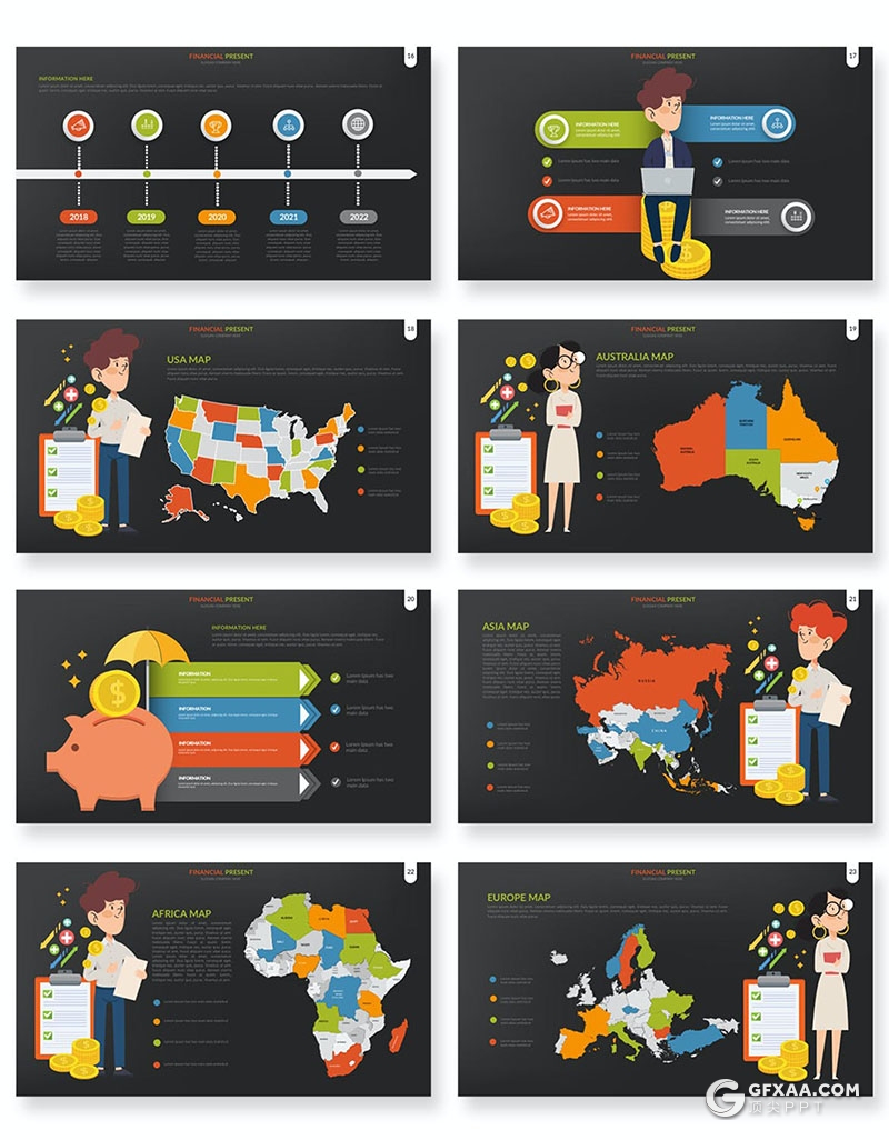 33页多色彩卡通人物商务金融财务分析行业图形图表PPT模板10种配色 - 顶尖PPT