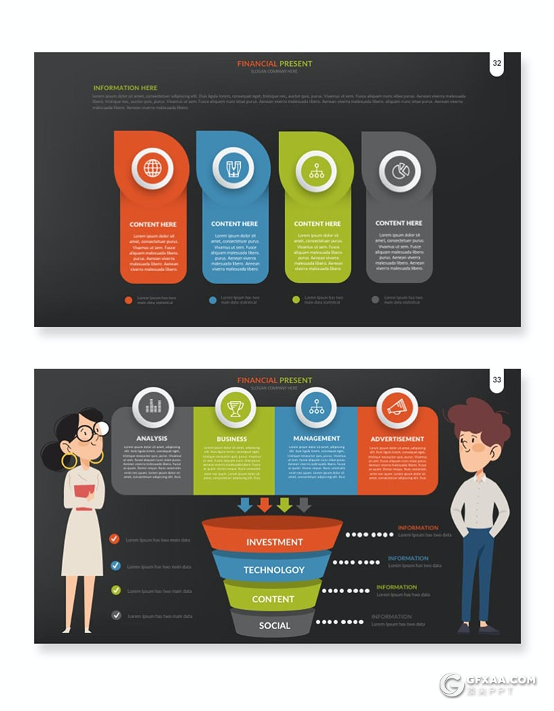 33页多色彩卡通人物商务金融财务分析行业图形图表PPT模板10种配色 - 顶尖PPT