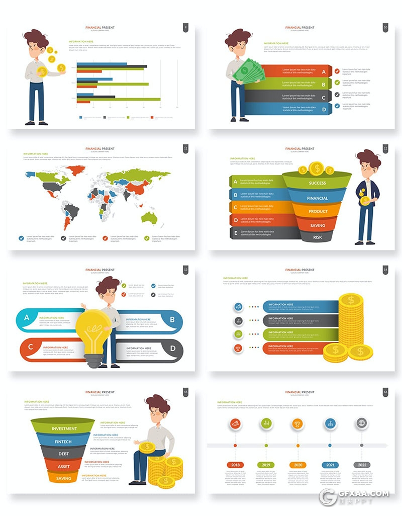 33页多色彩卡通人物商务金融财务分析行业图形图表PPT模板10种配色 - 顶尖PPT