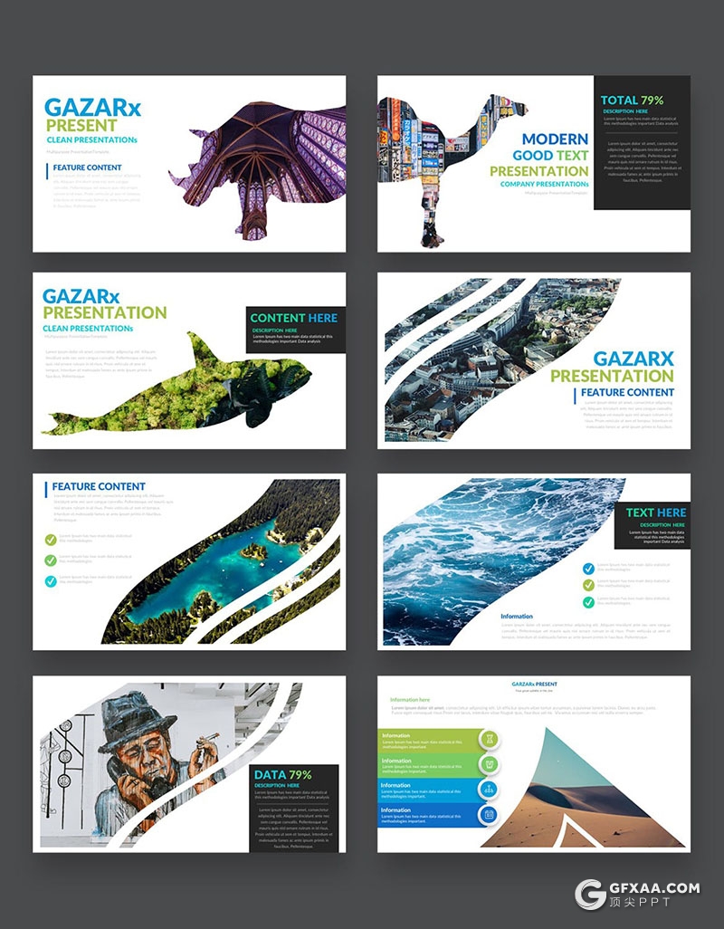 24页创意图片剪影多用途国外PPT模板4种配色 - 顶尖PPT